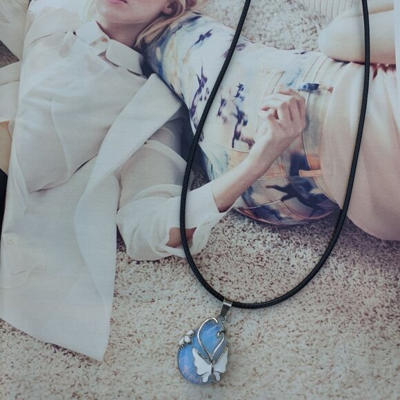 Butterfly Necklace Blue Natural Stones Silver Pendant Fashion Women Jewelry - Picture 2 of 3